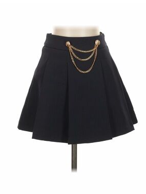 Aqua Black Navy blue almost black Circle Skirt with Gold Chain Detail